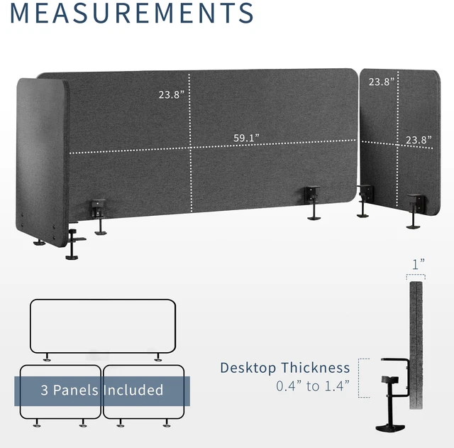 Alt view image 3 of 7 - VIVO Dark Gray Clamp-on 60" and 24" Desktop Privacy Panels (3 Panels), Dividers