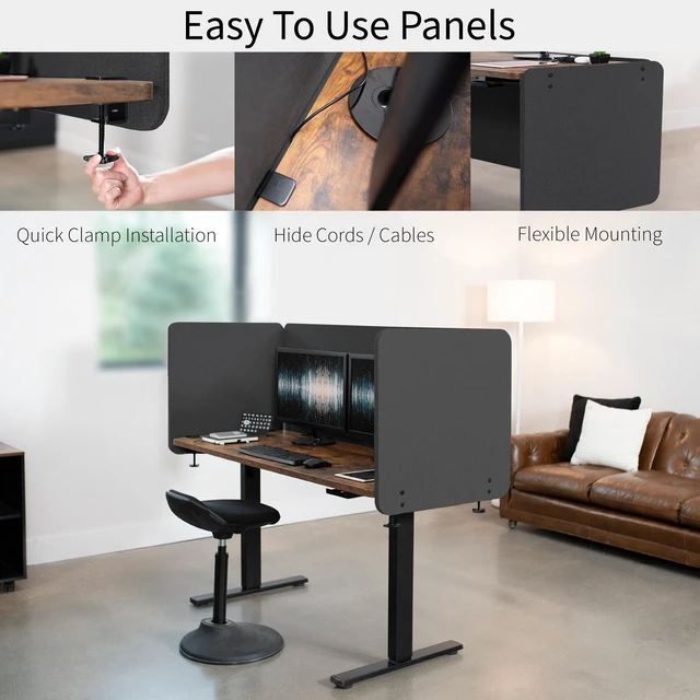 Alt view image 6 of 7 - VIVO Dark Gray Clamp-on 60" and 24" Desktop Privacy Panels (3 Panels), Dividers