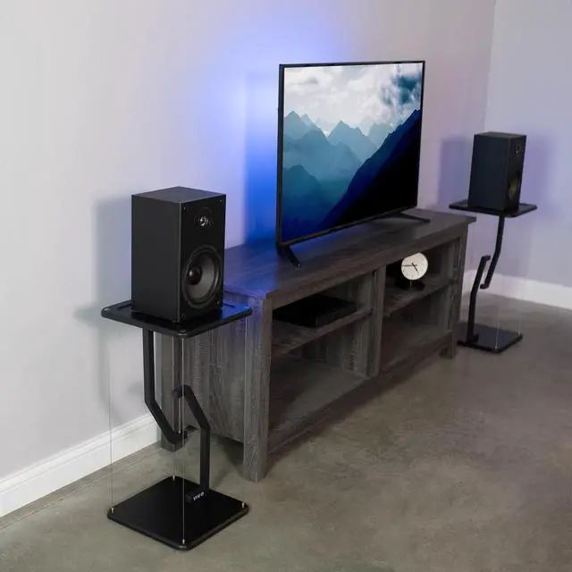Alt view image 4 of 8 - VIVO Universal Black 24" Tall Tensegrity Floor Speaker Stand, Floating Platform