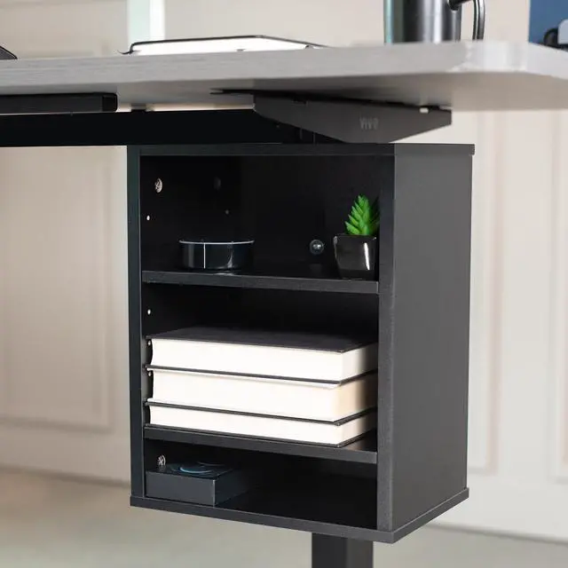 Alt view image 2 of 7 - VIVO Black Clamp-on Desk Leg Shelving Unit, Multi-Level Storage Shelves