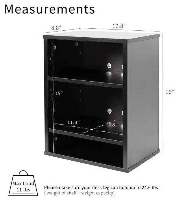 Alt view image 3 of 7 - VIVO Black Clamp-on Desk Leg Shelving Unit, Multi-Level Storage Shelves