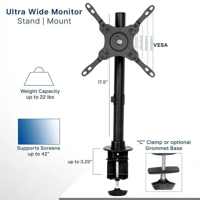 Alt view image 3 of 7 - VIVO Black TV & Ultra Wide Screen Monitor Desk Mount Stand for Screens up to 42"