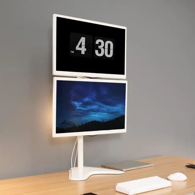 Alt view image 2 of 7 - VIVO White Dual LCD Monitor Vertical Stand Mount, Fits 2 Ultrawides up to 34"
