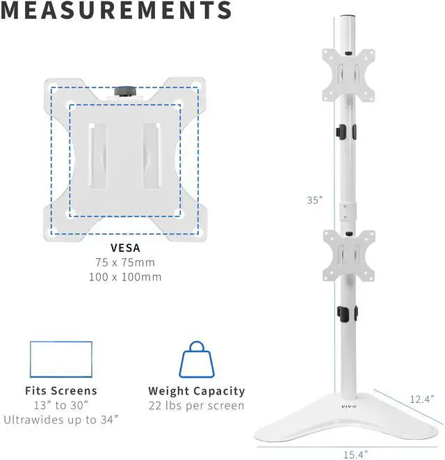 Alt view image 3 of 7 - VIVO White Dual LCD Monitor Vertical Stand Mount, Fits 2 Ultrawides up to 34"