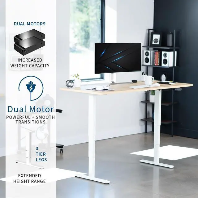 Alt view image 2 of 7 - VIVO Electric 71 x 30 Stand Up Desk, Light Wood Table Top, White Frame