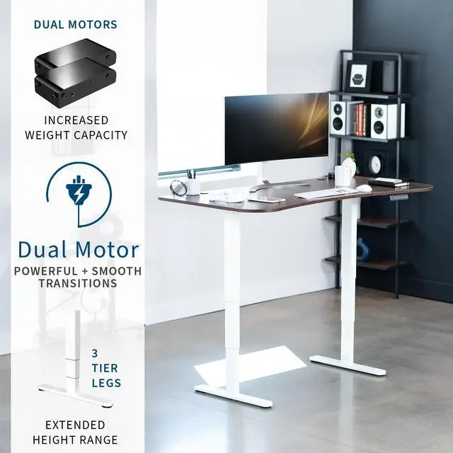 Alt view image 2 of 7 - VIVO Electric 63" x 32" Stand Up Desk, Rustic Vintage Brown Top, White Frame