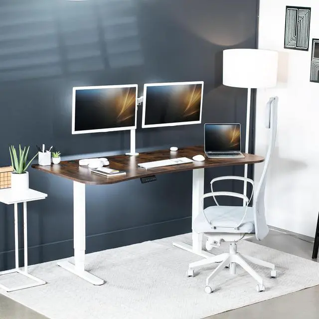Alt view image 3 of 7 - VIVO Electric 63" x 32" Stand Up Desk, Rustic Vintage Brown Top, White Frame