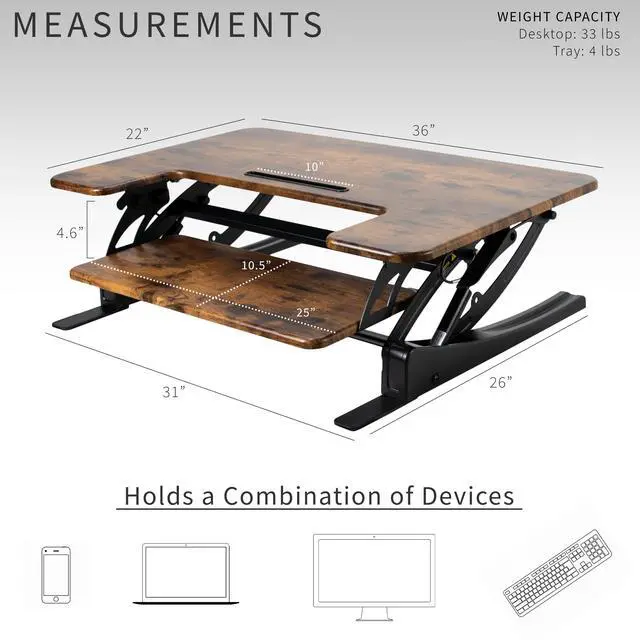 Alt view image 4 of 7 - VIVO Rustic Vintage Brown Standing Desk Riser, Tabletop Sit-Stand, Black Frame