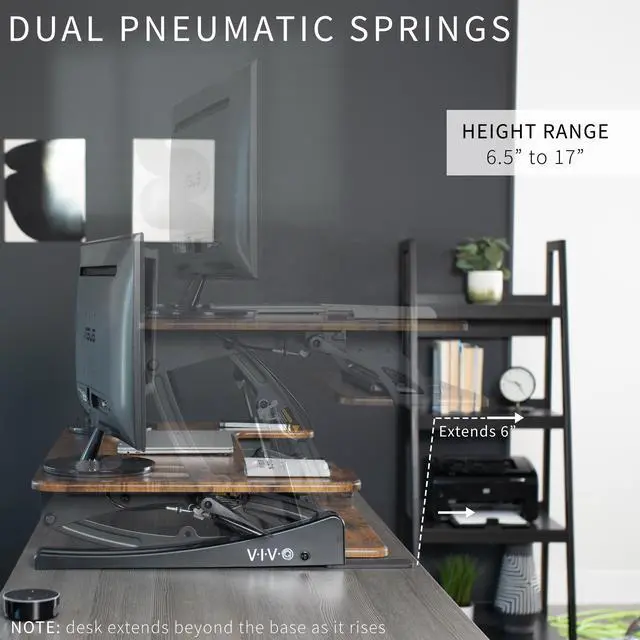 Alt view image 5 of 7 - VIVO Rustic Vintage Brown Standing Desk Riser, Tabletop Sit-Stand, Black Frame