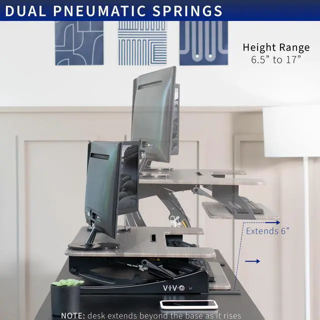 Alt view image 5 of 7 - VIVO Gray Height Adjustable Standing Desk Riser, Tabletop Sit-Stand, Black Frame