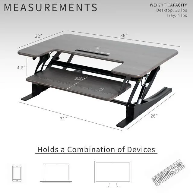 Alt view image 4 of 7 - VIVO Gray Height Adjustable Standing Desk Riser, Tabletop Sit-Stand, Black Frame