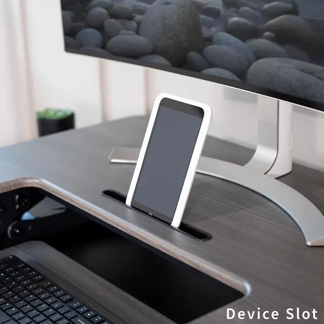 Alt view image 7 of 7 - VIVO Gray Height Adjustable Standing Desk Riser, Tabletop Sit-Stand, Black Frame