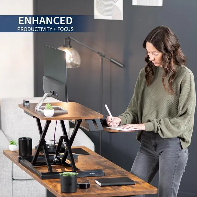 Alt view image 4 of 7 - VIVO Rustic Vintage Brown 26" Height Adjustable Standing Desk Riser Sit to Stand