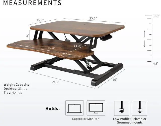 Alt view image 3 of 7 - VIVO Rustic Vintage Brown 26" Height Adjustable Standing Desk Riser Sit to Stand