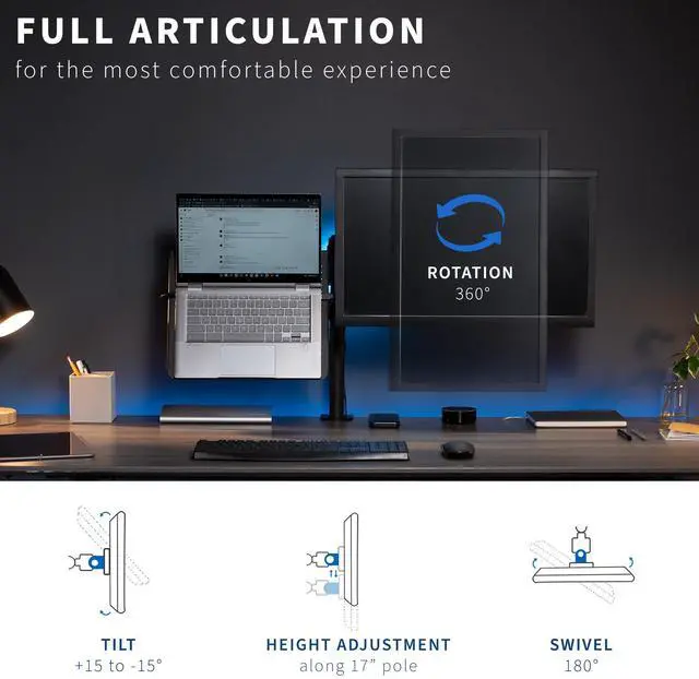 Alt view image 5 of 7 - VIVO Laptop & Monitor Desk Mount Stand Black Adjustable fits 1 Screen up to 32"