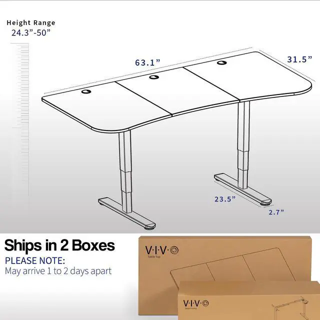 Alt view image 5 of 7 - VIVO Electric 63" x 32" Stand Up Desk, Black Carbon Fiber Top, White Frame