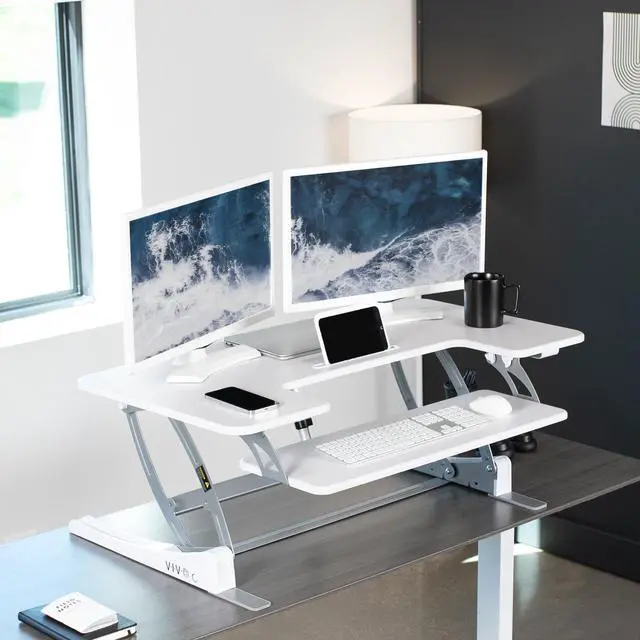 Alt view image 2 of 7 - VIVO White Height Adjustable Extra Wide 42" Stand Up Desk Converter Workstation
