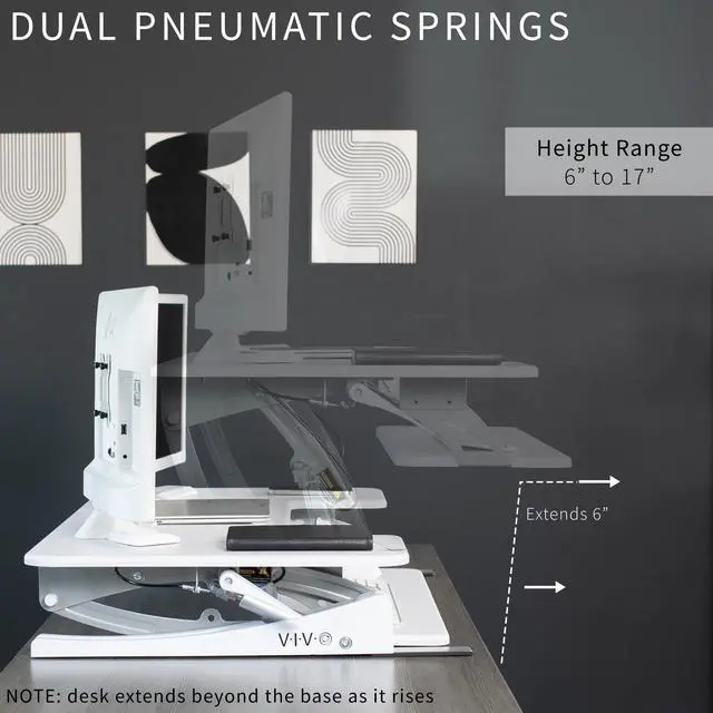 Alt view image 5 of 7 - VIVO White Height Adjustable Extra Wide 42" Stand Up Desk Converter Workstation