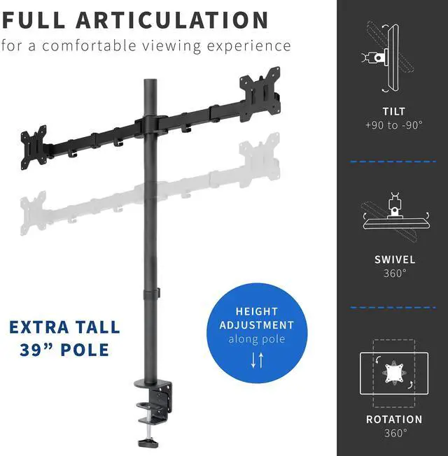 Alt view image 5 of 7 - VIVO Dual Monitor Desk Mount Extra Tall Adjustable Stand for up to 27" Screens