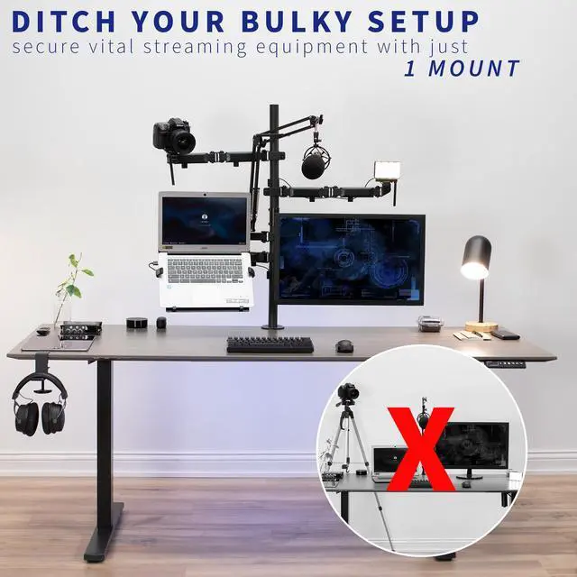 Alt view image 2 of 7 - VIVO Black All-In-One Livestream Desk Mount, 17" to 32" Monitor, Laptop, Camera