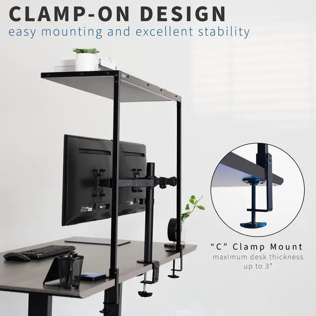 Alt view image 4 of 7 - VIVO Black Clamp-on Overhead 42" Desk Shelf, Raised Accessory Platform Organizer