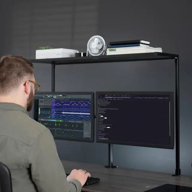 Alt view image 5 of 7 - VIVO Black Clamp-on Overhead 42" Desk Shelf, Raised Accessory Platform Organizer