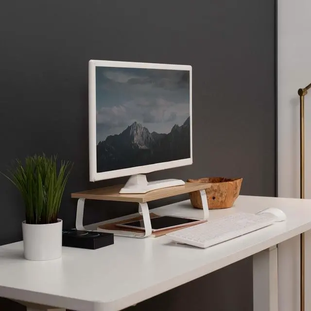 Alt view image 2 of 7 - VIVO 15" Desktop Stand Monitor Riser, Desk Organizer, Light Wood Top, White Legs