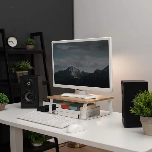 Alt view image 4 of 7 - VIVO 15" Desktop Stand Monitor Riser, Desk Organizer, Light Wood Top, White Legs