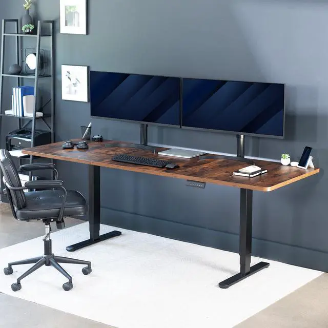 Alt view image 3 of 7 - VIVO Electric 83 x 30 Stand Up Desk Workstation, Vintage Brown Table Top, Black Frame