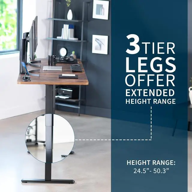 Alt view image 4 of 7 - VIVO Electric 83 x 30 Stand Up Desk Workstation, Vintage Brown Table Top, Black Frame