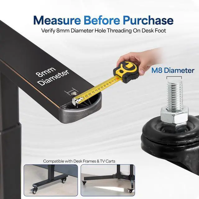 Alt view image 3 of 7 - VIVO 1.5 inch M8 Caster Wheels (Set of 4) for TV Carts, Desk Frames, and More
