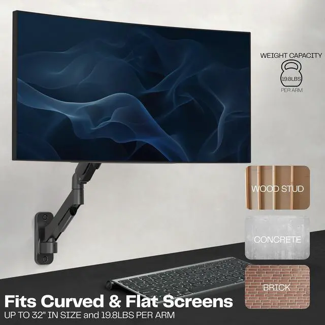 Alt view image 5 of 7 - VIVO Pneumatic Spring Extended Arm, 17" to 32" Computer Monitor Wall Mount