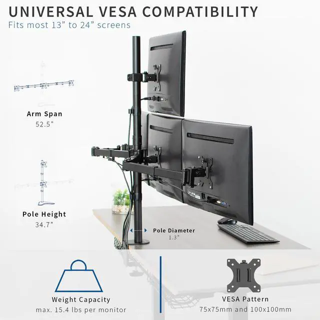 Alt view image 3 of 7 - VIVO Quad Heavy Duty 13" to 24" Monitor Desk Mount | 3 + 1 Stand Holds 4 Screens