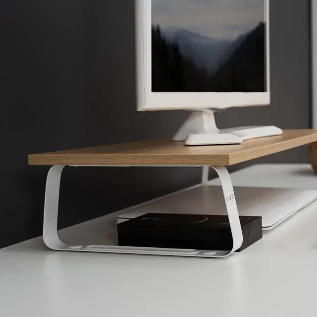 Alt view image 5 of 7 - VIVO 24" Desktop Stand Organizer, TV Monitor Riser, Light Wood Top, White Legs