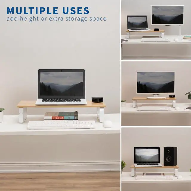 Alt view image 6 of 7 - VIVO 24" Desktop Stand Organizer, TV Monitor Riser, Light Wood Top, White Legs