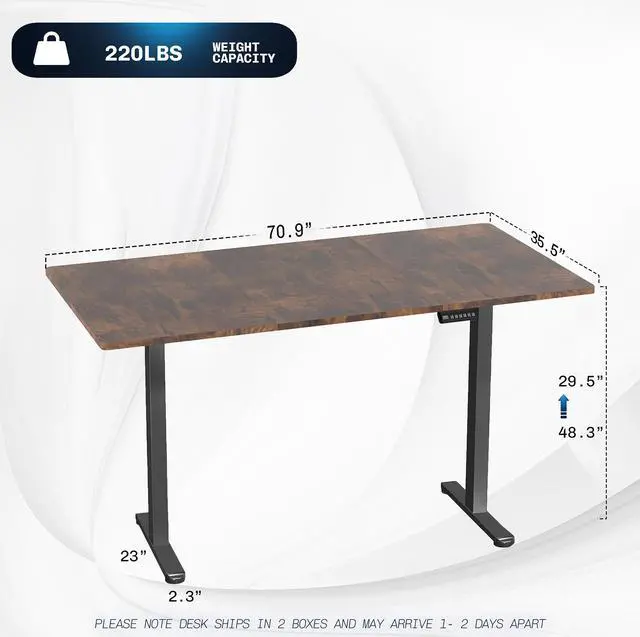 Alt view image 3 of 7 - VIVO Electric Dual Motor 71 x 36 Standing Desk, Vintage Brown Top, Black Frame