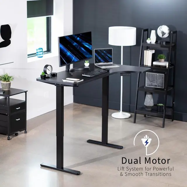 Alt view image 2 of 7 - VIVO Electric 58" x 35" Dual Motor Standing Corner Desk, Black Top, Black Frame