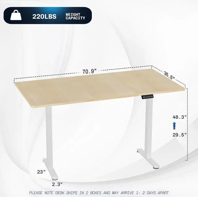 Alt view image 3 of 7 - VIVO Electric Dual Motor 71 x 36 Standing Desk, Light Wood Top, White Frame