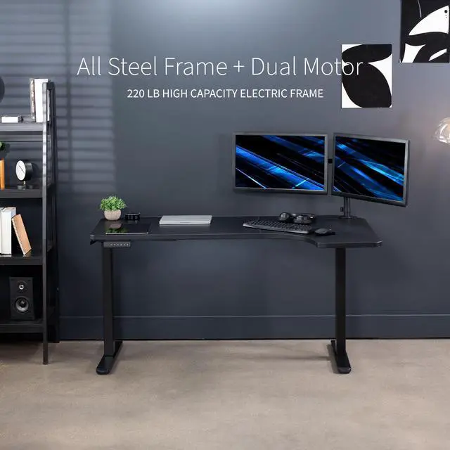 Alt view image 5 of 7 - VIVO Electric 58" x 35" Dual Motor Standing Corner Desk, Black Top, Black Frame