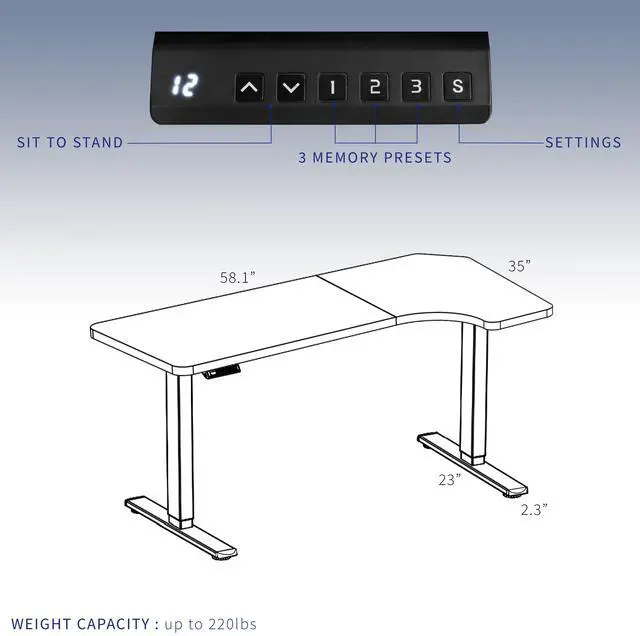 Alt view image 6 of 7 - VIVO Electric 58" x 35" Dual Motor Standing Corner Desk, Black Top, Black Frame