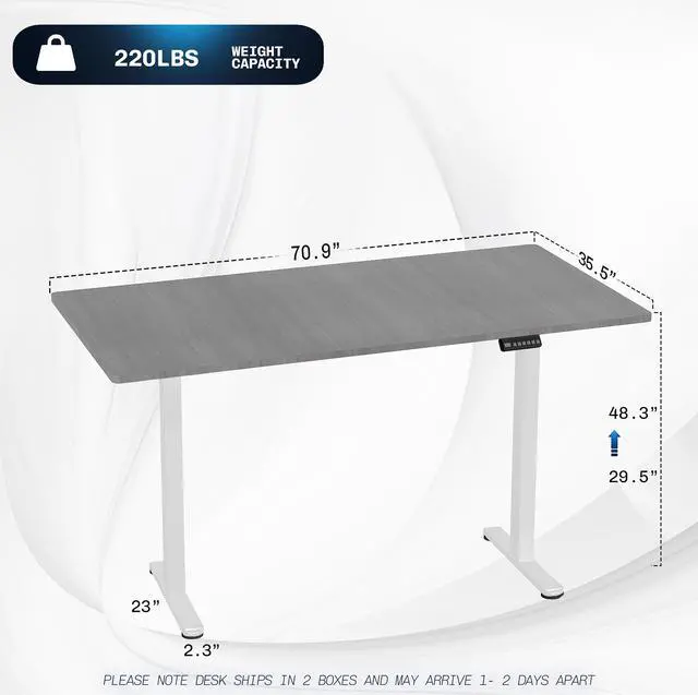 Alt view image 3 of 7 - VIVO Electric Dual Motor 71 x 36 Standing Desk, Dark Gray Top, White Frame