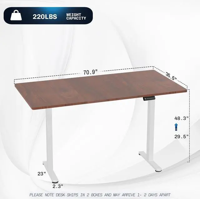 Alt view image 3 of 7 - VIVO Electric Dual Motor 71 x 36 Standing Desk, Dark Walnut Top, White Frame