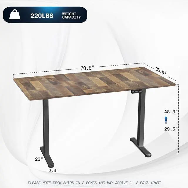 Alt view image 3 of 7 - VIVO Electric Dual Motor 71 x 36 Desk, Reclaimed Wood Top, Black Frame