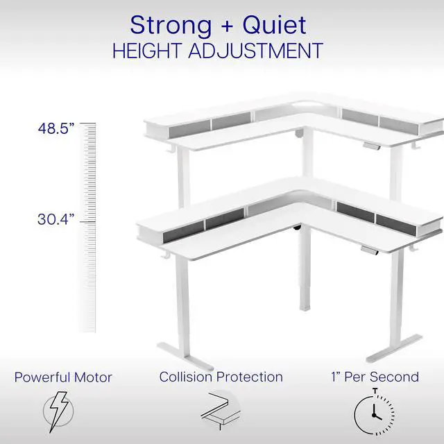 Alt view image 3 of 7 - VIVO 2-Tier Electric 63" x 55" Corner Desk, White Table Top, White Frame