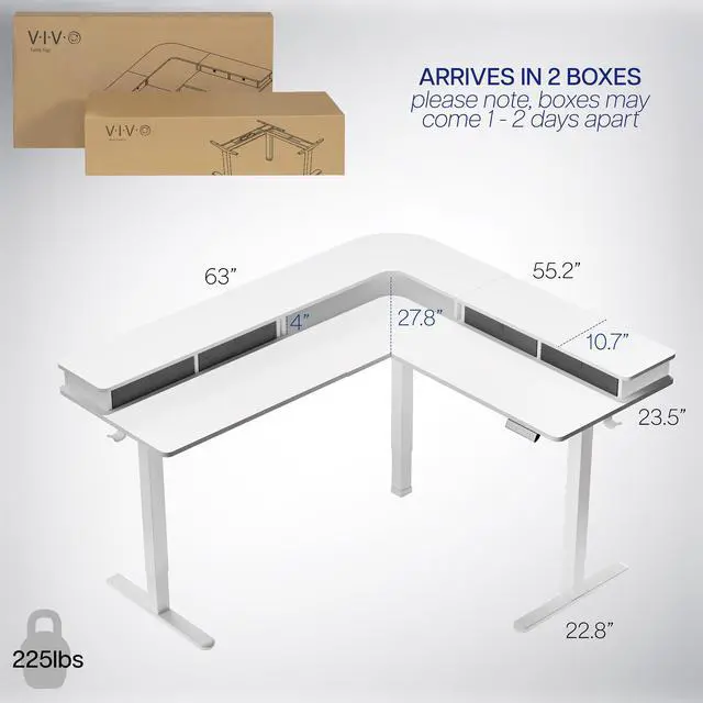 Alt view image 6 of 7 - VIVO 2-Tier Electric 63" x 55" Corner Desk, White Table Top, White Frame