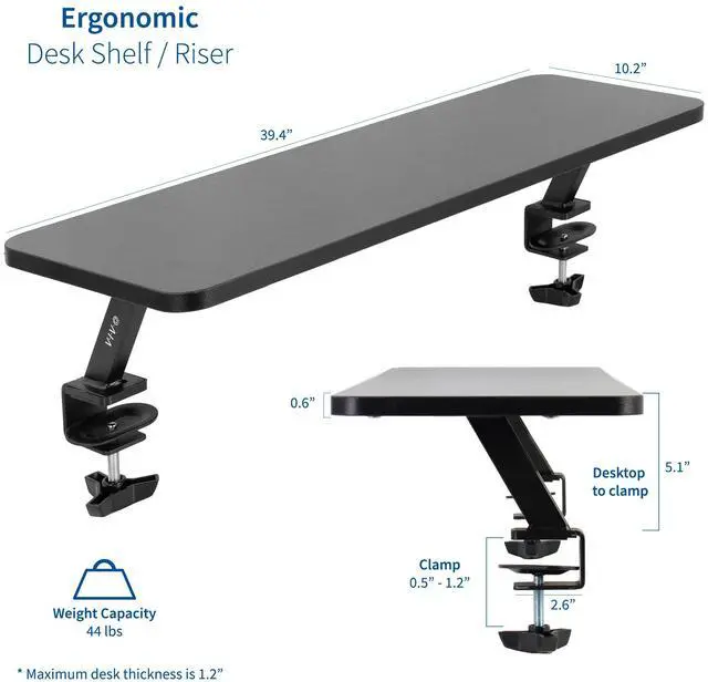 Alt view image 2 of 7 - VIVO Black Clamp-on Large 40" Desk Shelf | Monitor Laptop Riser Desk Organizer