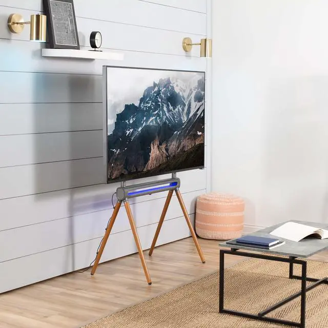 Alt view image 2 of 7 - VIVO Wood Easel Studio 49" to 70" TV Adjustable Floor Stand with RGB Lights