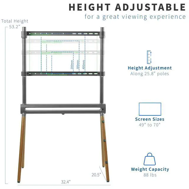 Alt view image 3 of 7 - VIVO Wood Easel Studio 49" to 70" TV Adjustable Floor Stand with RGB Lights