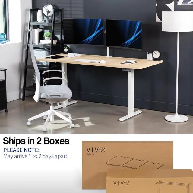 Alt view image 3 of 7 - VIVO Electric 63 x 32 Stand Up Desk, Light Wood Table Top, White Frame
