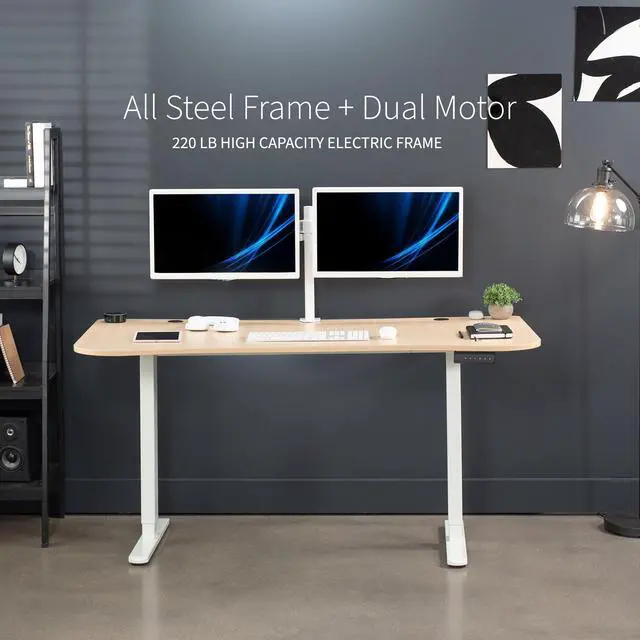 Alt view image 5 of 7 - VIVO Electric 63 x 32 Stand Up Desk, Light Wood Table Top, White Frame